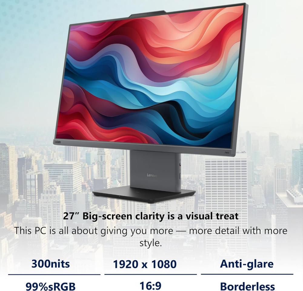 Lenovo ThinkCentre Neo 50a Gen 5 Business All-in-One PC, 27" FHD, Intel Core i7-13620H 8GB RAM DDR5 5200, 512GB SSD M.2 2280 PCIe 4.0x4 NVMe