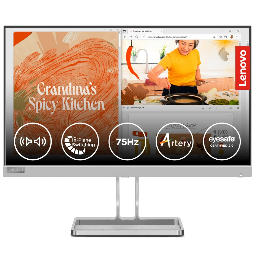 Lenovo L22i-40 21.5" FHD Monitor, Integrated Speakers, Cloud Grey Color,  Connectivity: 1 VGA, 1 HDMI 1.4