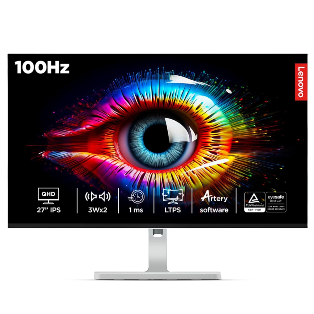 Lenovo L27q-4A 27" QHD Monitor, Integrated Speakers, Tilt/Swivel/Pivot/Height Adjustable Stand, Cloud Grey Color or black