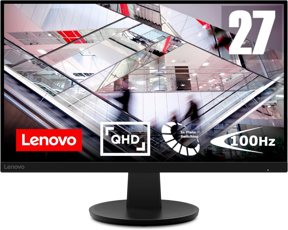 Lenovo N27q Monitor, 27" IPS Display, QHD Resolution, 100Hz, HDR10m Black