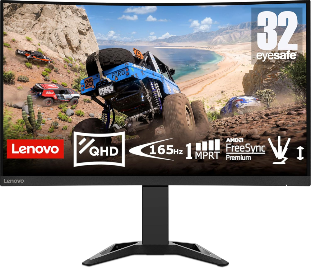 Lenovo G32qc-30 32 Inch Gaming Monitor | WQHD, 1440p, 165Hz, 0.5ms, HDMI, DP | AMD Freesync | PS, Xbox, PC screen