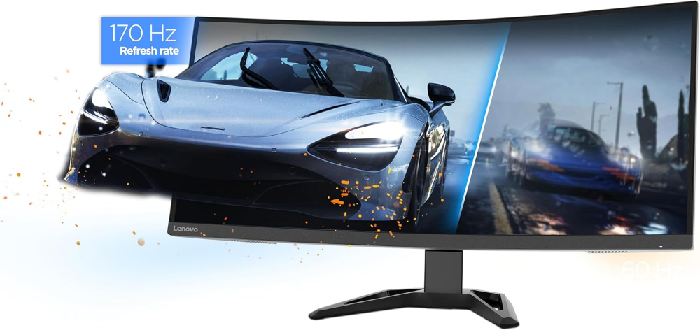 Lenovo G34w-30 Curved Wide Gaming Monitor - 34-inch, QHD, 165Hz, Anti-Glare Screen, Modular Camera Support, Eyesafe Display, AMD Freesync Premium, Raven Black