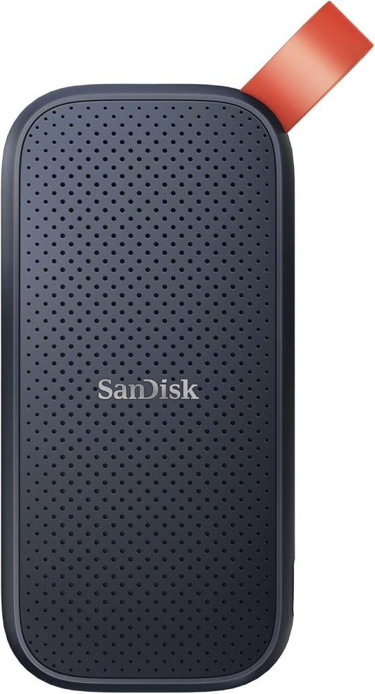 SanDisk E30 2TB Portable SSD, SSD external drive, up to 520 MB/s read speeds, external solid state drive, robust SSD, fastening loop made of durable rubbe