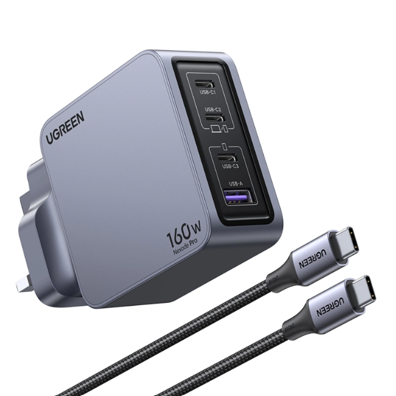 UGREEN Nexode Pro 160W GaN Fast Charger (UK) 4-Port High-Power Charger with 1.5M 240W USB-C Cable