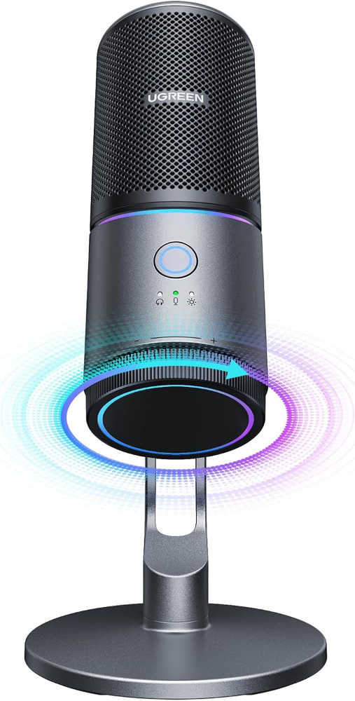 UGREEN USB Microphone 24bit/96KHz RGB Gaming Mic Cardioid Condenser PC Microphone Noise Reduction for Podcasting, Streaming, Recording with Quick Mute,