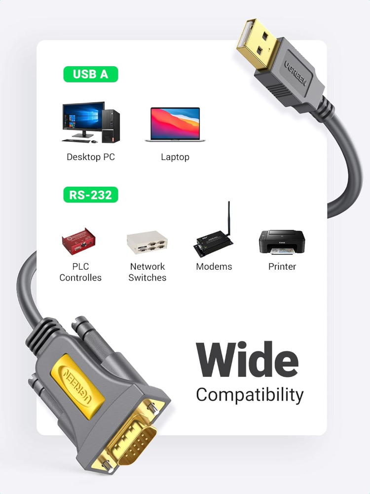 UGREEN USB-A 2.0 to DB9 RS-232 Male Adapter Cable 1.5m