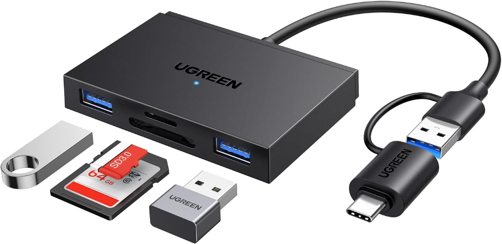 UGREEN 4 in 1 SD Card Reader USB C & OTG Adapter with SD, TF Card Slots and 2 USB 3.0 Ports 5Gbps
