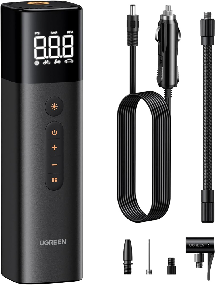 UGREEN Tyre Inflator Digital Car Tyre Pump 150 PSI 12V Tire Inflator with Inflation Tire Pressure Detection LED Light Portable Air Pump for Car Tires and Other Inflatables
