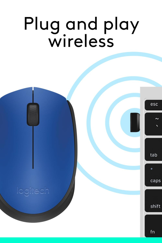 Logitech M171 Wireless Mouse, 2.4 GHz with USB Nano Receiver, Optical Tracking, 12-Months Battery Life, Ambidextrous, PC/Mac/Laptop - Blue