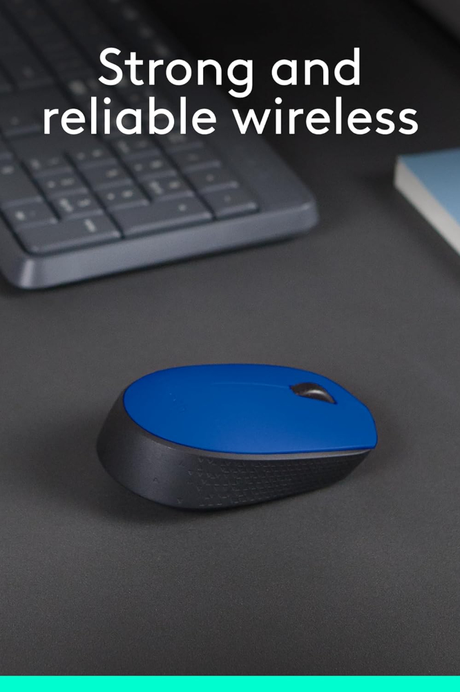 Logitech M171 Wireless Mouse, 2.4 GHz with USB Nano Receiver, Optical Tracking, 12-Months Battery Life, Ambidextrous, PC/Mac/Laptop - Blue