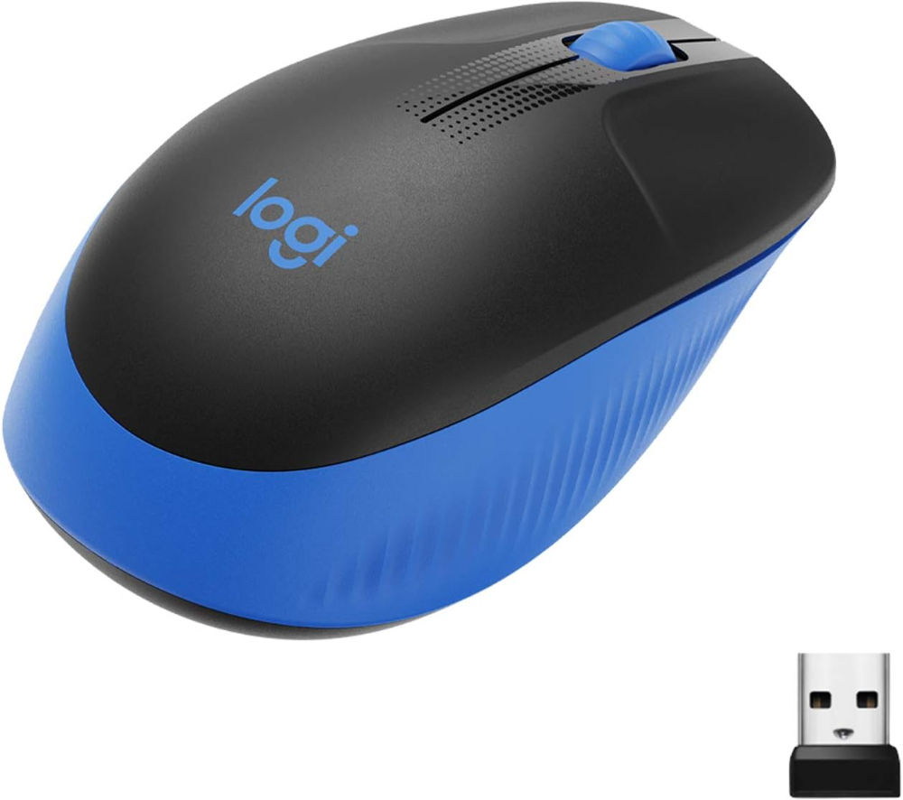 Logitech Wireless Mouse M191 Full Size Ambidextrous Curve Design, 18 Month Battery With Power Saving Mode, Precise Cursor Control & Scrolling, Wide Scroll Wheel, Thumb Grips Blue