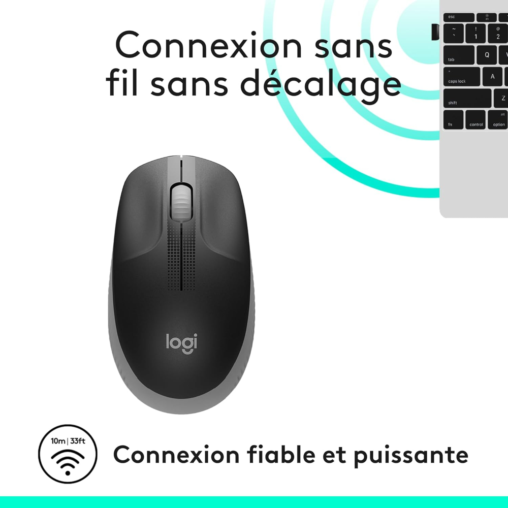 Logitech M190 Wireless Mouse, Ambidextrous Design, 18 Months Battery Life with Power Saving Mode, USB Receiver, Precise Cursor Control + Scroll, Wide Scroll Wheel - Grey