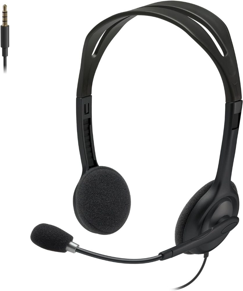 Logitech H111 Wired Headset, Stereo Headphones with Noise-Cancelling Microphone, 3.5 mm Audio Jack, PC/Mac/Laptop/Smartphone/Tablet - Black