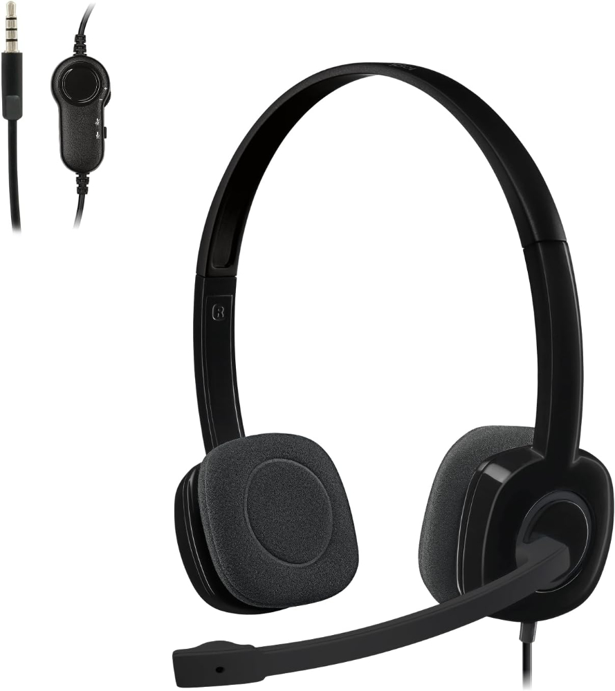 Logitech H151 Wired Headset, Analog Stereo Headphones with Rotating Noise-Cancelling Microphone, 3.5 mm Audio Jack, in-Line Controls, PC/Mac/Laptop/Tablet/Smartphone - Black