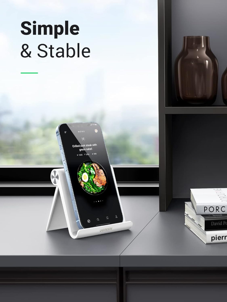 UGREEN Portable Foldable Cell Phone Stand – Adjustable Desk Holder for Smartphones, Compact Pocket-Size Mobile Cradle for Office, Home & Travel